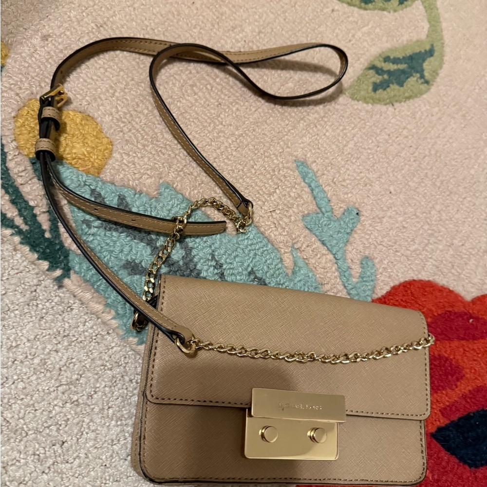 Michael Kors Sloan Tan Saffiano Leather Crossbody Bag Gold Hardware Purse